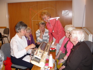 Frances Murray demonstrates patchwork knitting